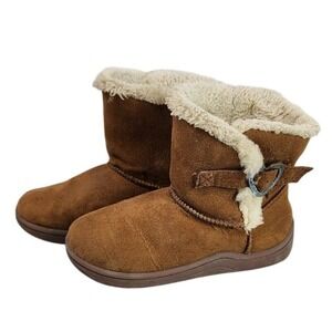 Kids Brown Faux Fur Lined Boots‎ Heart Buckle Cozy Winter Warm Size 8